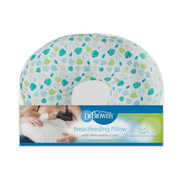 Dr. Brown's Breastfeeding Pillow with Removable Cover for Nursing Mothers, Machine Washable, Cotton Blend, Green