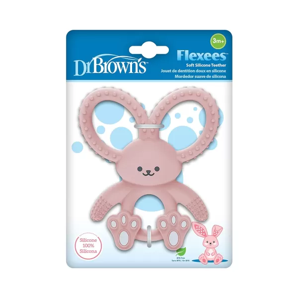 Dr. Brown's Flexees Pink Sloth, Soft 100% Silicone Baby Teether, BPA Free, 3m+