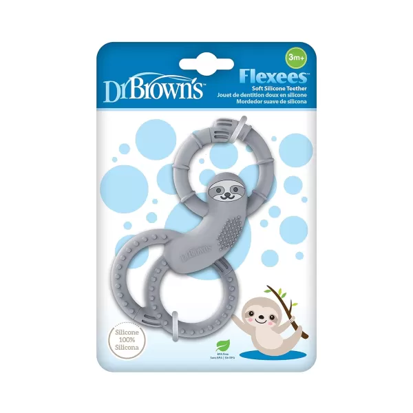 Dr. Brown's Flexees Pink Sloth, Soft 100% Silicone Baby Teether, BPA Free, 3m+