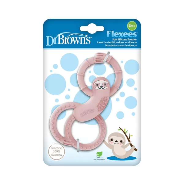 Dr. Brown's Flexees Pink Sloth, Soft 100% Silicone Baby Teether, BPA Free, 3m+