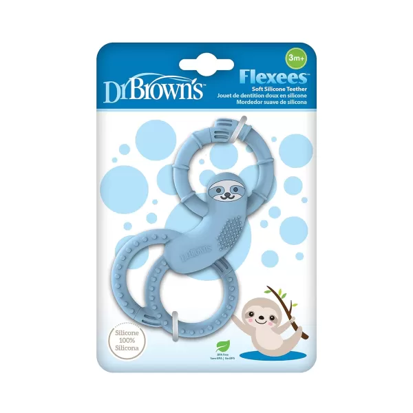 Dr. Brown's Flexees Pink Sloth, Soft 100% Silicone Baby Teether, BPA Free, 3m+