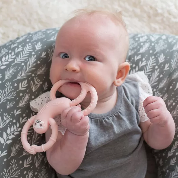 Dr. Brown's Flexees Pink Sloth, Soft 100% Silicone Baby Teether, BPA Free, 3m+