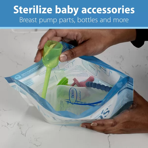 Dr. Brown's Microwave Steam Sterilizer Bags for Baby Bottles, Pacifiers, Pump Parts and Accessories, Travel Baby Bottle Sterilizer, 30 Uses per Bag, 5-Pack