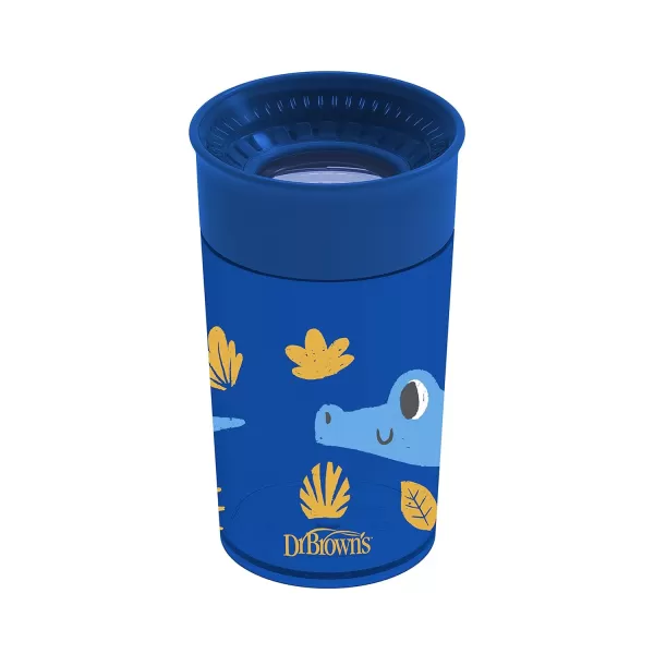 Dr. Brown’s Milestones Cheers 360 Cup Spoutless Transition Cup with Handles for Easy Grip and Leak-Free Learning, Blue Safari, 7 oz/200 mL