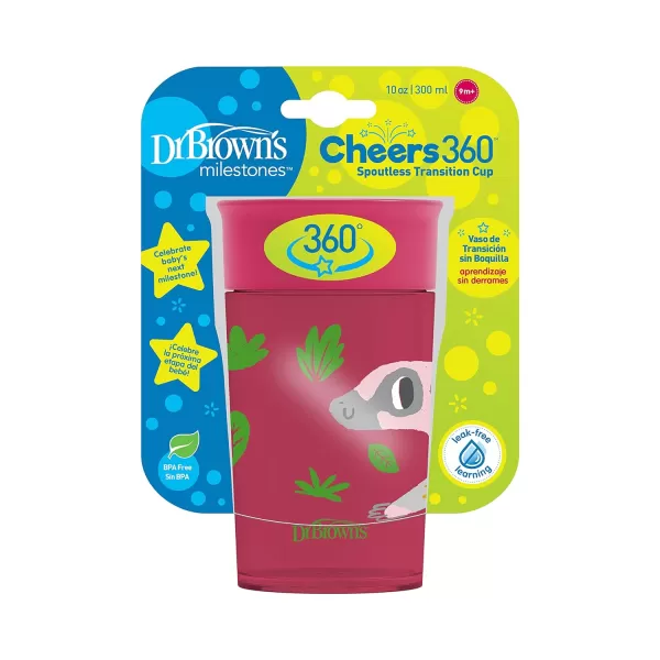 Dr. Brown’s Milestones Cheers 360 Cup Spoutless Transition Cup with Handles for Easy Grip and Leak-Free Learning, Blue Safari, 7 oz/200 mL