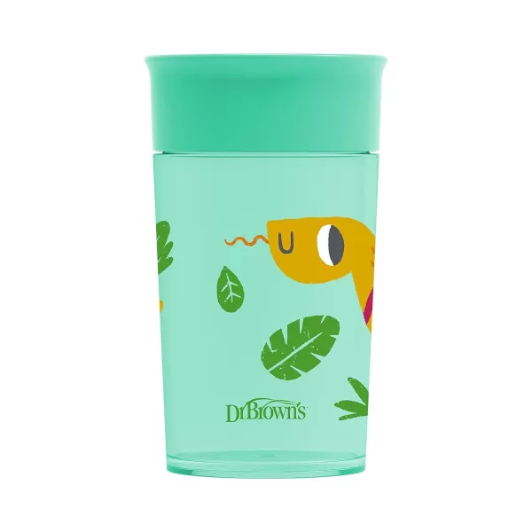 Dr. Brown’s Milestones Cheers 360 Cup Spoutless Transition Cup with Handles for Easy Grip and Leak-Free Learning, Blue Safari, 7 oz/200 mL