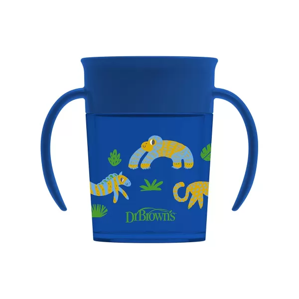 Dr. Brown’s Milestones Cheers 360 Cup Spoutless Transition Cup with Handles for Easy Grip and Leak-Free Learning, Blue Safari, 7 oz/200 mL