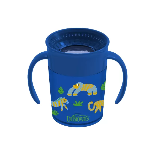 Dr. Brown’s Milestones Cheers 360 Cup Spoutless Transition Cup with Handles for Easy Grip and Leak-Free Learning, Blue Safari, 7 oz/200 mL