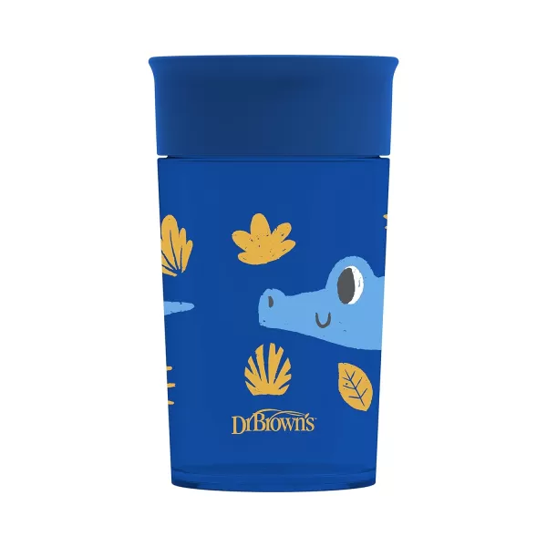 Dr. Brown’s Milestones Cheers 360 Cup Spoutless Transition Cup with Handles for Easy Grip and Leak-Free Learning, Blue Safari, 7 oz/200 mL