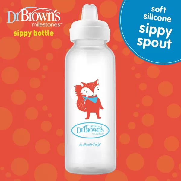 Dr. Brown's Milestones Narrow Sippy Bottle, 100% Silicone Soft Sippy Spout, 8oz/250mL, Flamingo, 6m+