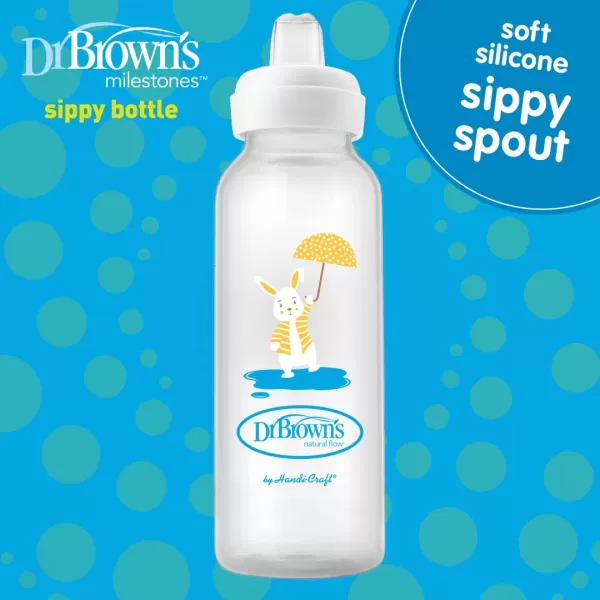 Dr. Brown's Milestones Narrow Sippy Bottle, 100% Silicone Soft Sippy Spout, 8oz/250mL, Flamingo, 6m+