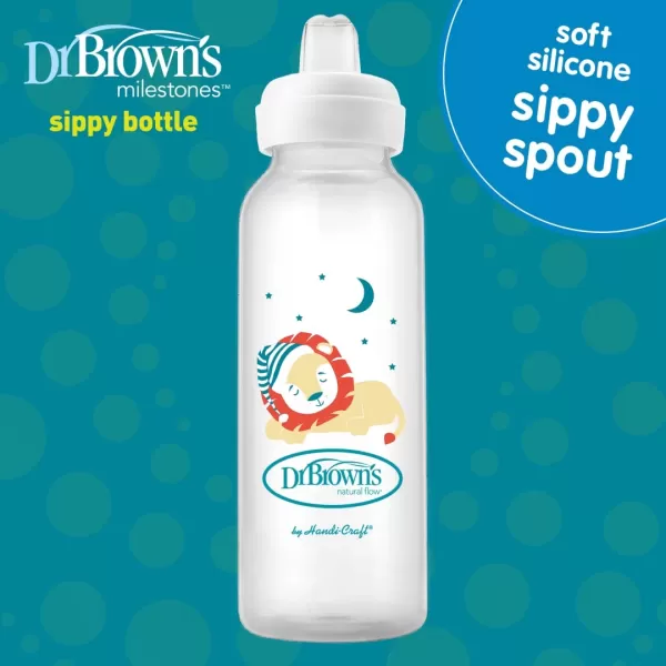 Dr. Brown's Milestones Narrow Sippy Bottle, 100% Silicone Soft Sippy Spout, 8oz/250mL, Flamingo, 6m+