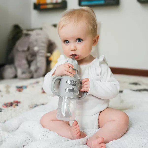 Dr. Brown's Milestones Narrow Sippy Straw Bottle, Spill-Proof with 100% Silicone Handles and Weighted Straw, 8 oz/250 mL, Green, 6m+