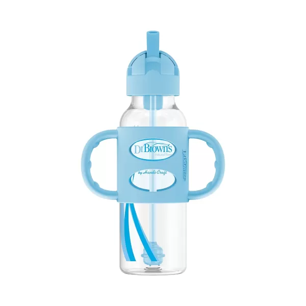 Dr. Brown's Milestones Narrow Sippy Straw Bottle, Spill-Proof with 100% Silicone Handles and Weighted Straw, 8 oz/250 mL, Green, 6m+