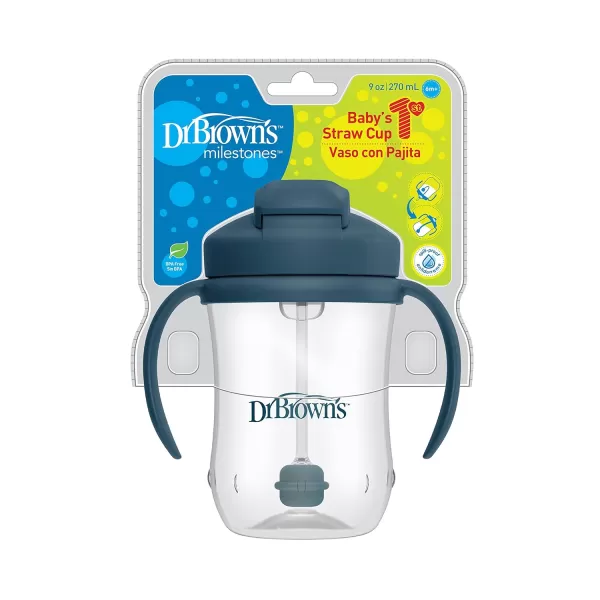 Dr. Brown's Milestones Wide-Neck Sippy Spout Bottle with 100% Silicone Handles, Easy-Grip Handles with Soft Sippy Spout, 9oz/270mL, Black, 1-Pack, 6m+