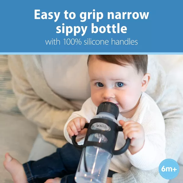 Dr. Brown's Milestones Wide-Neck Sippy Spout Bottle with 100% Silicone Handles, Easy-Grip Handles with Soft Sippy Spout, 9oz/270mL, Black, 1-Pack, 6m+