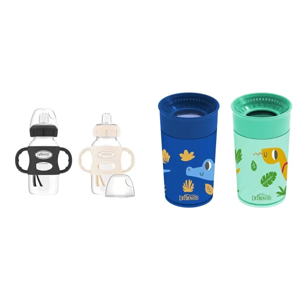 Dr. Brown's Milestones Wide-Neck Sippy Spout Bottle with 100% Silicone Handles, Easy-Grip Handles with Soft Sippy Spout, 9oz/270mL, Black, 1-Pack, 6m+