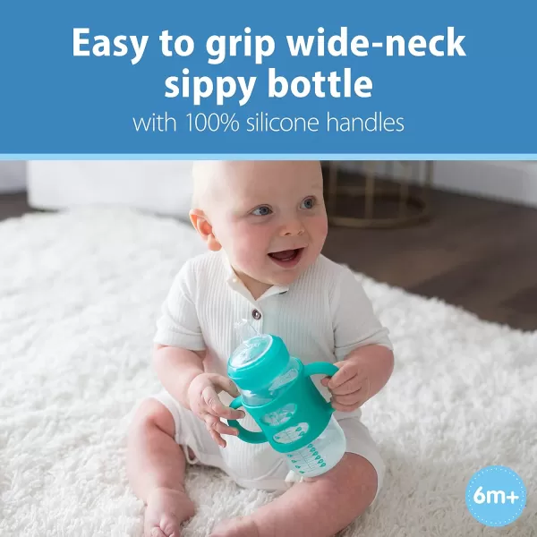 Dr. Brown's Milestones Wide-Neck Sippy Spout Bottle with 100% Silicone Handles, Easy-Grip Handles with Soft Sippy Spout, 9oz/270mL, Black, 1-Pack, 6m+