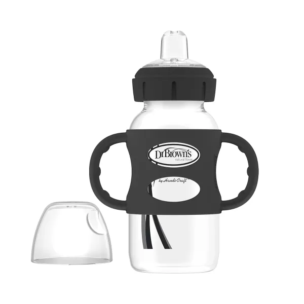 Dr. Brown's Milestones Wide-Neck Sippy Spout Bottle with 100% Silicone Handles, Easy-Grip Handles with Soft Sippy Spout, 9oz/270mL, Black, 1-Pack, 6m+