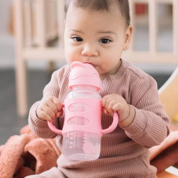 Dr. Brown's Milestones Wide-Neck Sippy Straw Bottle with 100% Silicone Handles and Weighted Straw, 9 oz/270 mL, Blue, 6m+