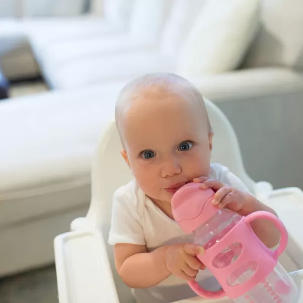 Dr. Brown's Milestones Wide-Neck Sippy Straw Bottle with 100% Silicone Handles and Weighted Straw, 9 oz/270 mL, Blue, 6m+