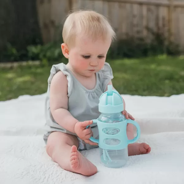 Dr. Brown's Milestones Wide-Neck Sippy Straw Bottle with 100% Silicone Handles and Weighted Straw, 9 oz/270 mL, Blue, 6m+