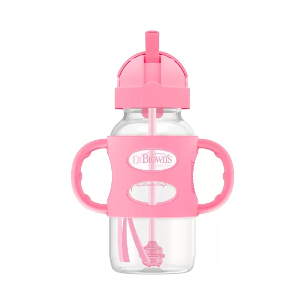 Dr. Brown's Milestones Wide-Neck Sippy Straw Bottle with 100% Silicone Handles and Weighted Straw, 9 oz/270 mL, Blue, 6m+