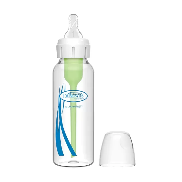 Dr. Brown's Natural Flow Anti-Colic Options+ Narrow Glass Baby Bottle 8 oz/250 mL, with Level 1 Slow Flow Nipple, 2 Pack, 0m+