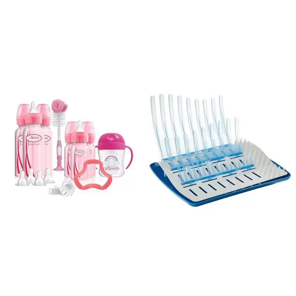 Dr. Brown's Natural Flow Anti-Colic Options+ Special Edition Blue Baby Bottle Gift Set with Soft Sippy Spout Transition Cup, Flexees Teether, Bottle Cleaning Brush and Travel Caps