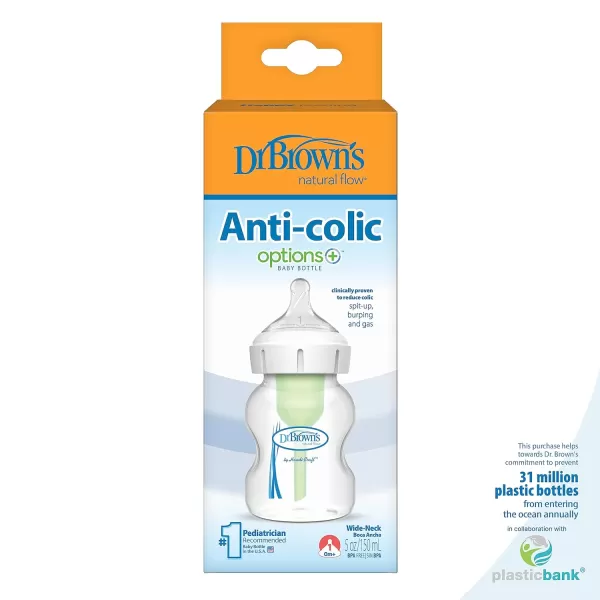 Dr. Brown's Natural Flow Anti-Colic Options+Wide-Neck Baby Bottle,9 oz/270 mL,Level 1 Nipple,1-Pack,0m+