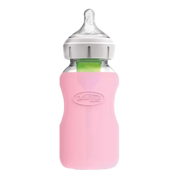 Dr. Brown's Natural Flow Options+ Glass Baby Bottle Sleeves,100% Silicone,5 oz,Wide-Neck,Glow in the Dark