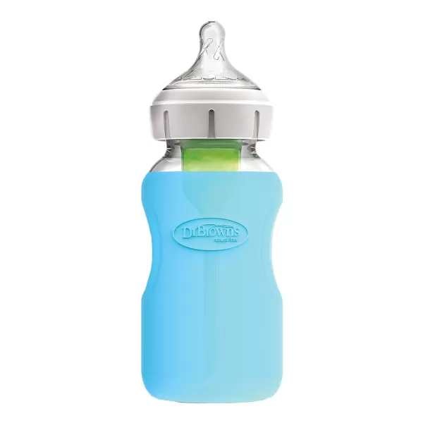 Dr. Brown's Natural Flow Options+ Glass Baby Bottle Sleeves,100% Silicone,5 oz,Wide-Neck,Glow in the Dark