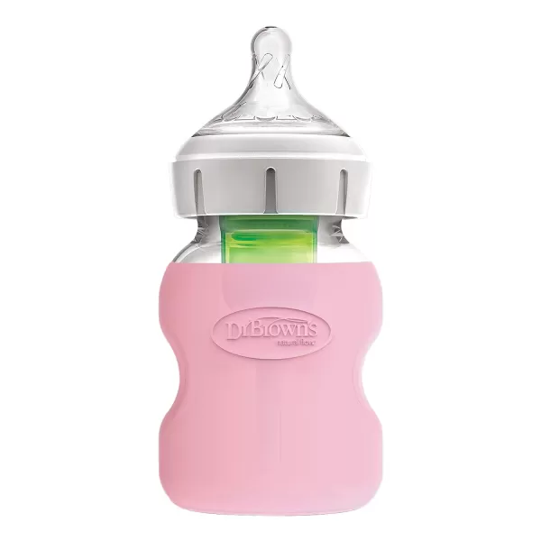 Dr. Brown's Natural Flow Options+ Glass Baby Bottle Sleeves,100% Silicone,5 oz,Wide-Neck,Glow in the Dark