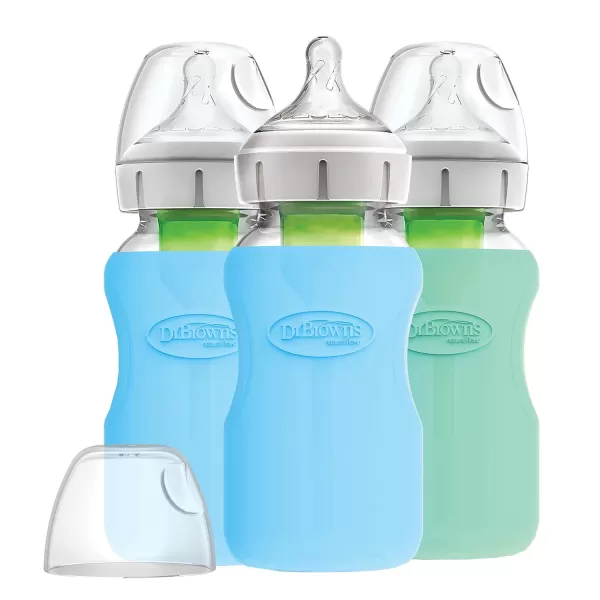 Dr. Brown's Natural Flow Options+ Glass Baby Bottle Sleeves,100% Silicone,5 oz,Wide-Neck,Glow in the Dark