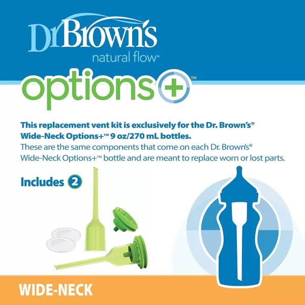 Dr. Brown's Natural Flow Options+Replacement Vent Kit, Wide-Neck 2 Count  