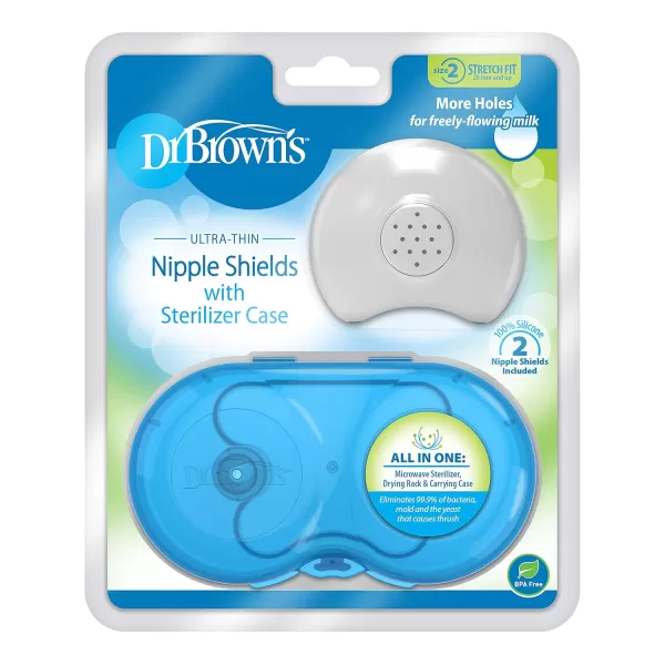 Dr. Brown's Nipple Shields with Case, Size 2-25 mm and Up, Stretch Fit, for Latch Difficulties, Flat/Inverted Nipples, Silicone Nipple Shield  )