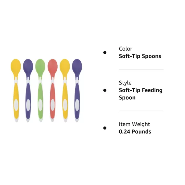 Dr. Brown's Soft-Tip Toddler Spoons with Long Handle for Baby-Led Weaning, BPA Free - 6-Pack