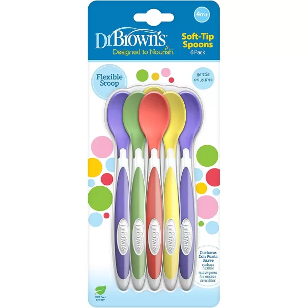 Dr. Brown's Soft-Tip Toddler Spoons with Long Handle for Baby-Led Weaning, BPA Free - 6-Pack