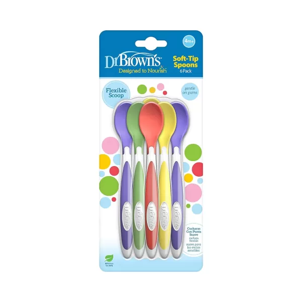 Dr. Brown's Soft-Tip Toddler Spoons with Long Handle for Baby-Led Weaning, BPA Free - 6-Pack