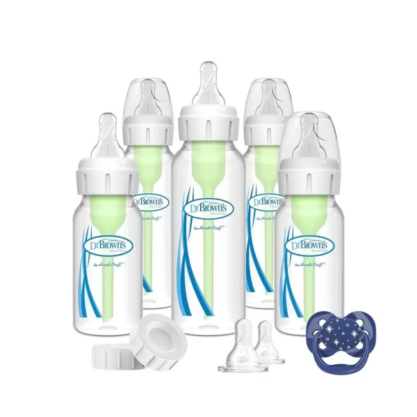 Dr. Brown's Anti-Colic Options+ Newborn Essentials Gift Set with 4oz and 8oz Baby Bottles, Baby Bottle Brush and HappyPaci