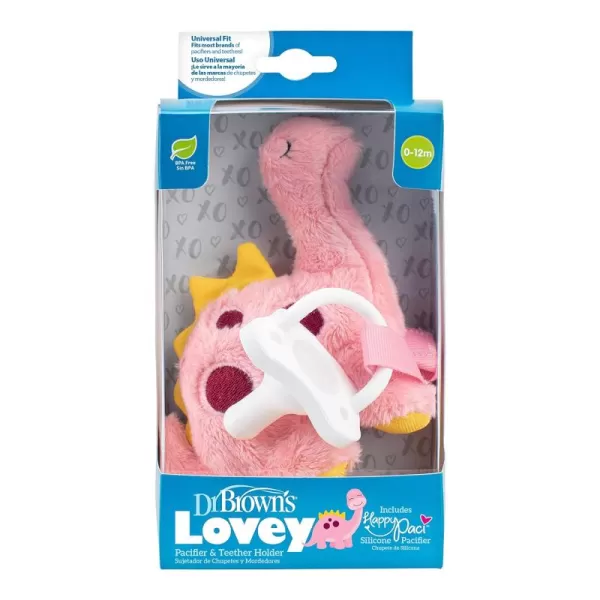 Dr. Brown's Baby Lovey Pacifier and Teether Holder, Deer with Pink HappyPaci, 100% Silicone, 0-6m