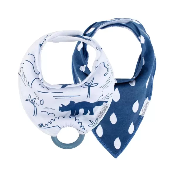 Dr. Brown’s Bandana Bib with Snap-On Removable Teether, Cotton Baby Bib with Soft Fleece Lining for Teething &amp; Drooling, 3m+, 2-Pack, Bees &amp; Gray Honeycomb