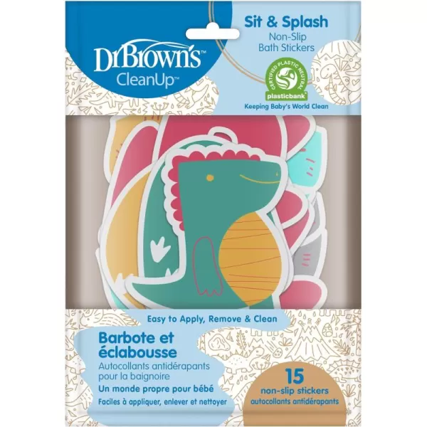 Dr. Brown’s CleanUp Sit &amp; Splash Non-Slip Bath Stickers, Dinosaur Theme, Bathtub Safety Anti-Slip Adhesive Decals for Kids, 6m+, BPA Free