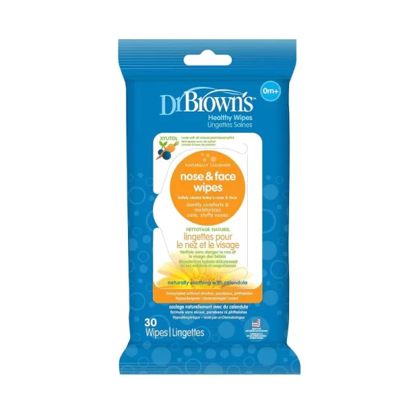 Dr. Brown's Healthy Nose and Face Wipes, Naturally Cleaning and Moisturizing for Baby &amp; Toddler, Plant Based and Hypoallergenic, 30 Count, 3 Pack)