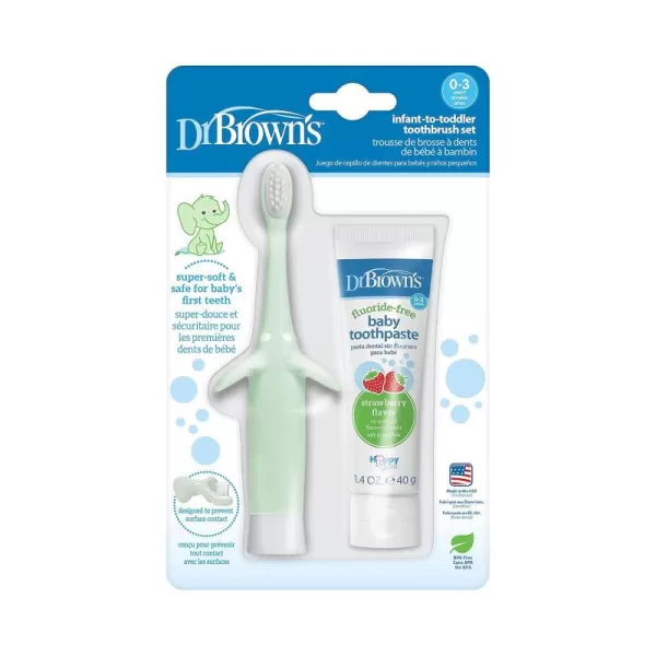 Dr. Brown's Infant-to-Toddler Toothbrush, Elephant, Mint, 0-3 Years