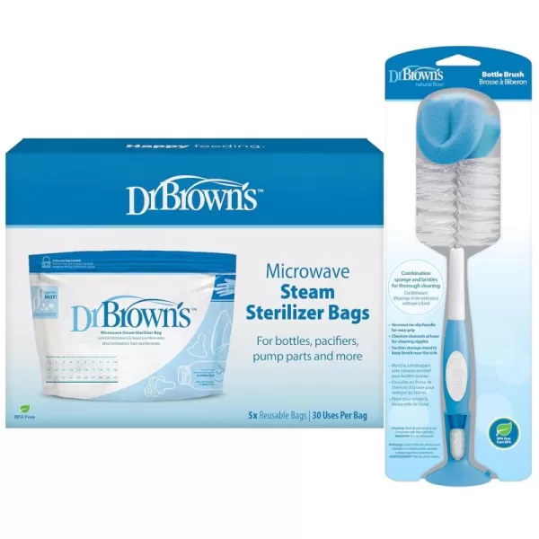 Dr. Brown's Microwave Steam Sterilizer Bags for Baby Bottles, Pacifiers, Pump Parts and Accessories, Travel Baby Bottle Sterilizer, 30 Uses per Bag, 5-Pack