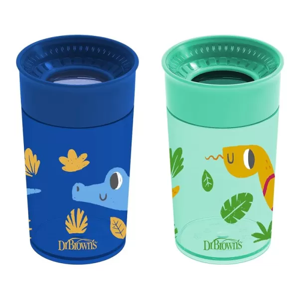 Dr. Brown’s Milestones Cheers 360 Cup Spoutless Transition Cup with Handles for Easy Grip and Leak-Free Learning, Blue Safari, 7 oz/200 mL