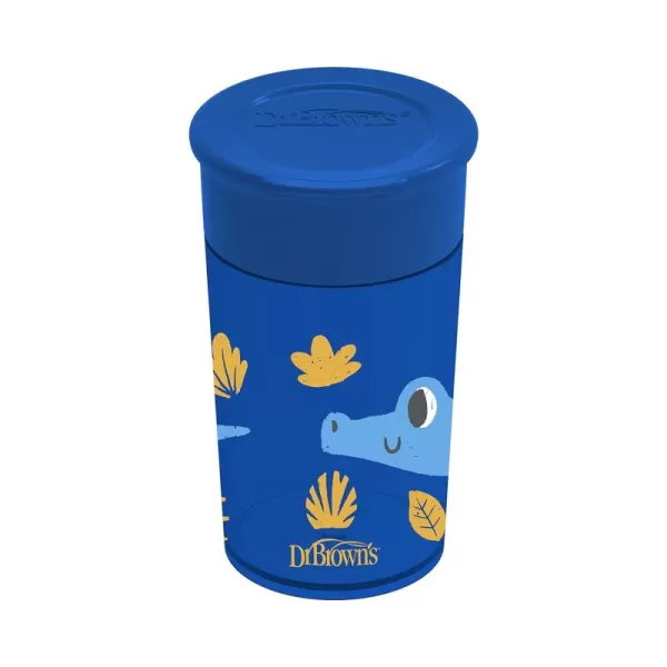 Dr. Brown’s Milestones Cheers 360 Cup Spoutless Transition Cup with Handles for Easy Grip and Leak-Free Learning, Blue Safari, 7 oz/200 mL