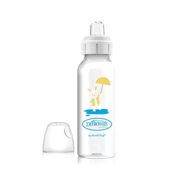 Dr. Brown's Milestones Narrow Sippy Bottle, 100% Silicone Soft Sippy Spout, 8oz/250mL, Flamingo, 6m+