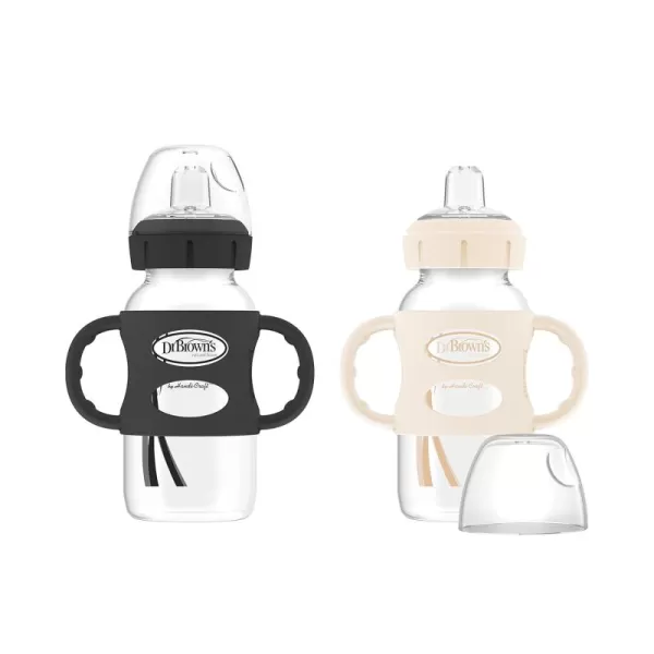 Dr. Brown's Milestones Wide-Neck Sippy Spout Bottle with 100% Silicone Handles, Easy-Grip Handles with Soft Sippy Spout, 9oz/270mL, Black, 1-Pack, 6m+